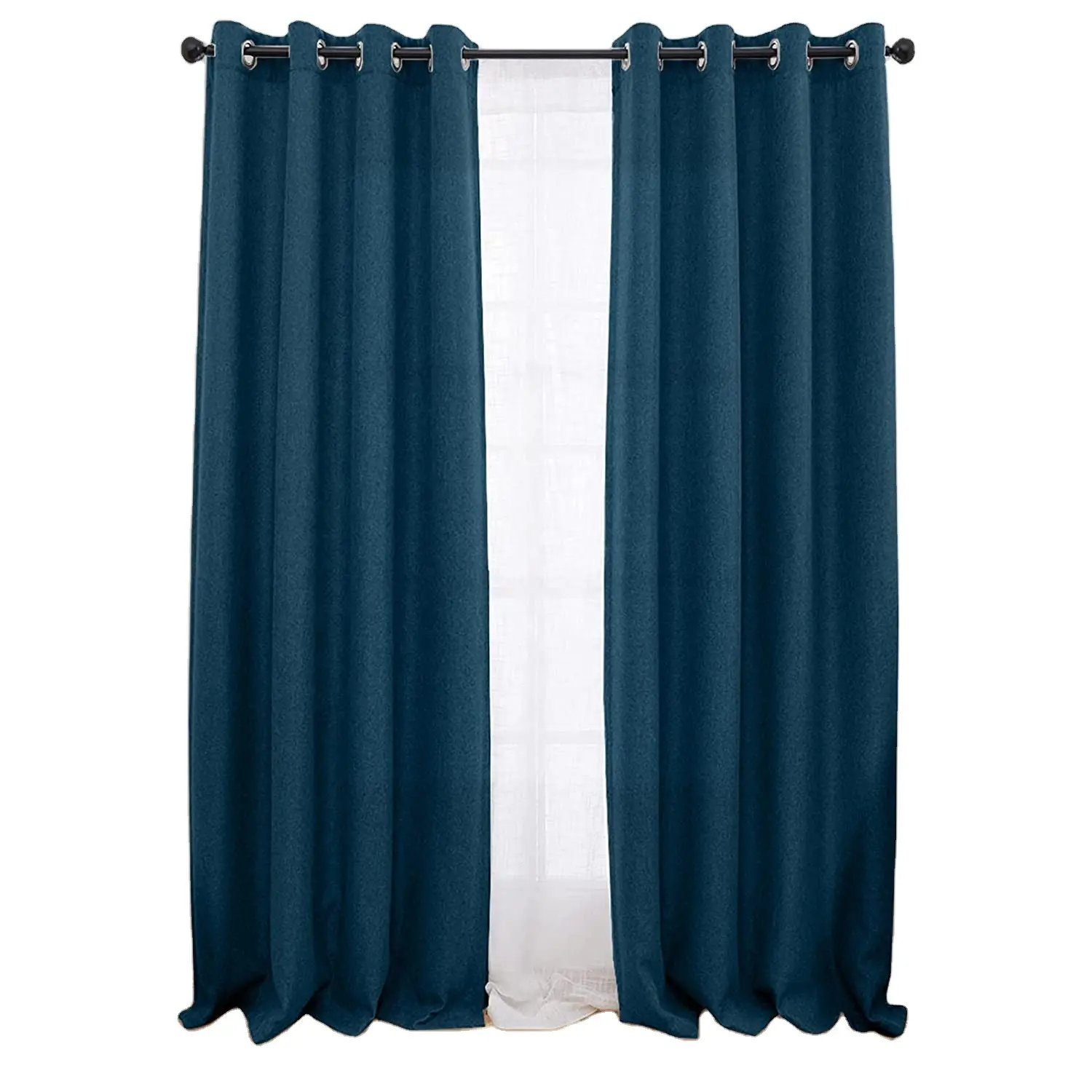 108 Inch Long Curtain Linen Look Curtain Heavy Linen Full Blackout Curtain