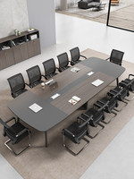 HYZ-270X Table de conférence longue moderne avec panneau en PET, design minimaliste, ensemble de 6 chaises, plastique résistant aux taches