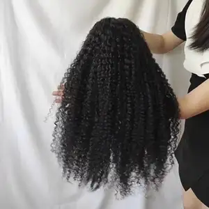 Wig hitam alami renda Frontal gaya rambut Afrika wig keriting Afro panjang sedang untuk rambut renda wanita hitam