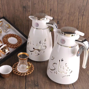 Juego <span class=keywords><strong>de</strong></span> <span class=keywords><strong>Tazas</strong></span> <span class=keywords><strong>de</strong></span> Porcelana para Café con Revestimiento <span class=keywords><strong>de</strong></span> Vidrio Árabe Blanco y Negro, Tetera <span class=keywords><strong>de</strong></span> 1 Litro, Jarra Dallah, Termos para Café Árabe - Product Image 3