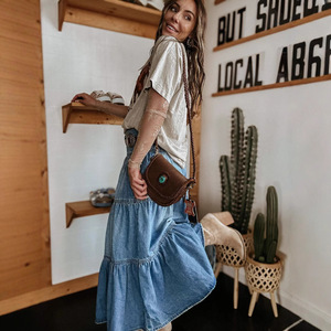 Falda Midi Vaquera Bohemio de Corte A <span class=keywords><strong>con</strong></span> Capas y Detalle de Botones, Estilo Urbano, Secado Rápido, Verano, Nylon/Algodón, Lavado al Agua - Product Image 4