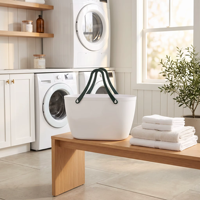 Panier de salle de bain minimaliste en plastique WONFUN, panier de rangement polyvalent en plastique avec poignées souples pour la lessive et les jouets