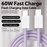 Kabel Data Pengisian Cepat 60W Tipe-C ke Tipe-C Tembaga Murni Konektor USB 3.0 untuk Ponsel
