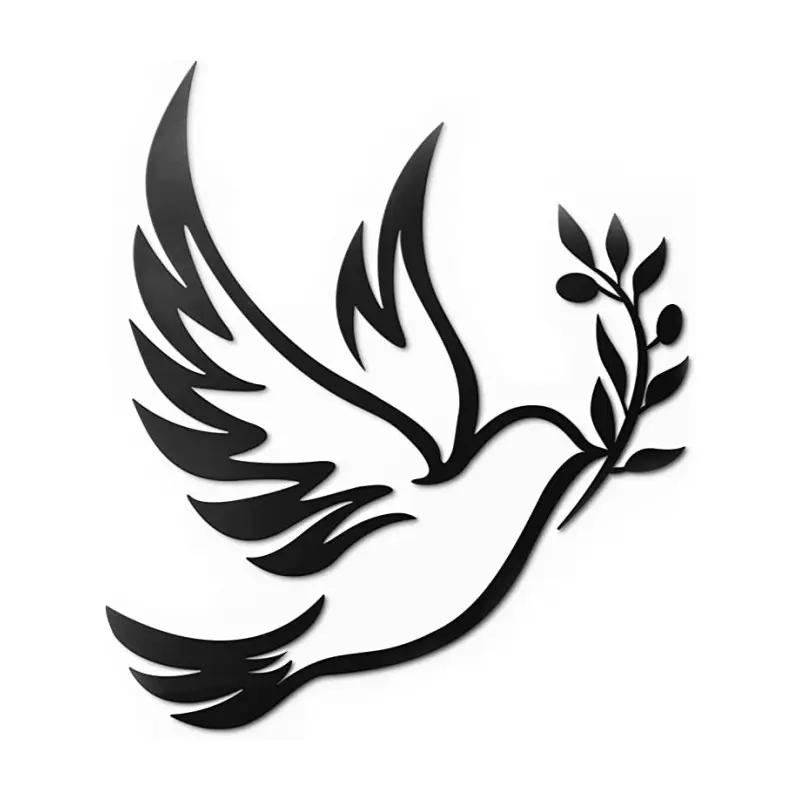 Produttore personalizzato uccello della pace ramo d'ulivo arte della parete in metallo rami d'ulivo pace contorno nero uccello bianco decorazione della parete in metallo
