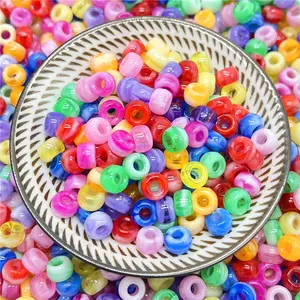 Wholesale bicolor imitation jade acrylic beads big hole beads children's bracelet DIY hair braiding plastic bead barrel