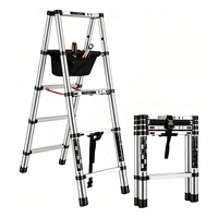 Échelle télescopique robuste en alliage d'aluminium, spécifiquement conçue pour la rénovation, capacité de charge 150 kg, mécanisme pliable pour déplacement et utilisation en salle de sport/escalier