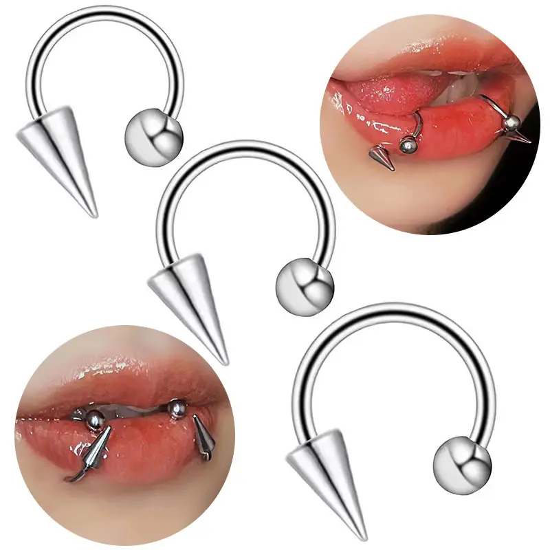 Stainless Steel Punk Devil Horseshoe Lip Nose Nails Unisex External Thread Body Piercing Jewelry