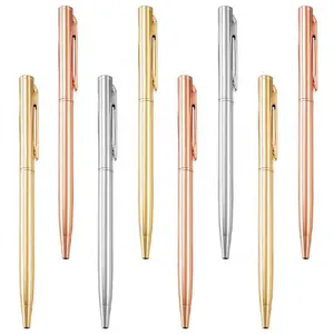 Yeni varış ucuz kırtasiye özel Logo 3 renkler altın tükenmez kalem Metal tükenmez kalem
