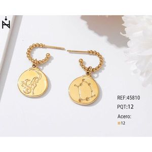 Orecchini pendenti con costellazioni zodiacali dorate e design a cerchio con perline per donna, gioielli alla moda, placcati oro 12K, in acciaio 12. - Product Image 1