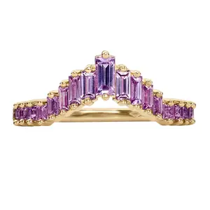 Stacking 18K Gold Plated Classic Purple Baguette Cut Cubic Zircon 925 Sterling Silver Ring Jewelry for Women