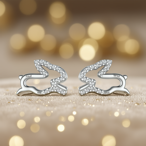Boucles d'oreilles clous Finud Lapin en argent 925 avec cristaux pavés, design animal mignon, unisexe, pour usage quotidien - Product Image 2