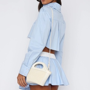 Ensemble deux pièces OEM pour femme : haut court à manches longues rayé color block et jupe – Tenue sexy deux pièces pour femme - Product Image 2