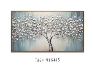 Venta caliente paisaje 3D pintura al óleo pintada a mano rojo blanco dorado amarillo árbol sobre lienzo enmarcado pared arte decoración del hogar - Product Image 4