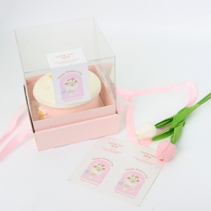 Portable <b>Pink</b> 6 Inch Squared <b>Gift</b> Ribbon Cake Box Flower Packaging <b>Boxes</b> for Valentine's Day - Product Image 2
