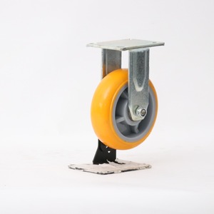 Rueda giratoria universal de 4, 5, 6 y 8 pulgadas, de hierro, para uso industrial, con núcleo de aluminio, TPU amarillo, de alta resistencia, base plana - Product Image 3