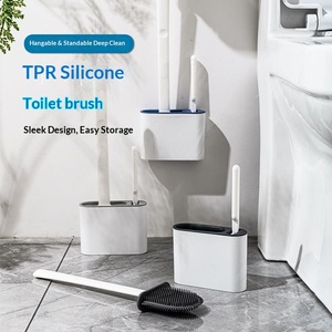 Brosse de toilette en silicone plastique légère 210g sans perçage, accessoires ménagers pour toilettes, fixation murale - Product Image 1