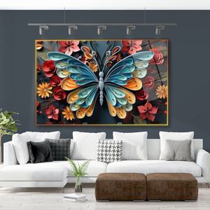 Decoración para Sala de Estar, Arte Mural con Paisaje de Cascada en la Jungla, Cuadro de Porcelana con Cristales y Mariposas en Alta Definición - Product Image 3