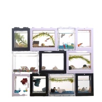 Aquarium de bureau en plastique empilable avec lumière LED ovale en forme de bloc de construction pour petit poisson combattant, alimenté par USB, 12x8x10,5 cm, pour la maison/le bureau