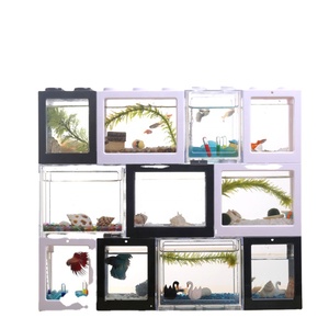 Acuario LED Ovalado de Bloques de Construcción para Peces Betta Pequeños, Luz USB, Acuario de Escritorio Apilable, Caja de Plástico de 12x8x10.5cm para Hogar/Oficina - Product Image 1