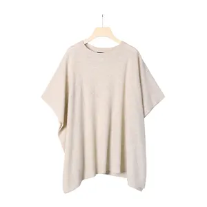 Best Material Cashmere Wool Women's Crew Neck Knit Shawl Leisure Europe Style Women Poncho Sweater