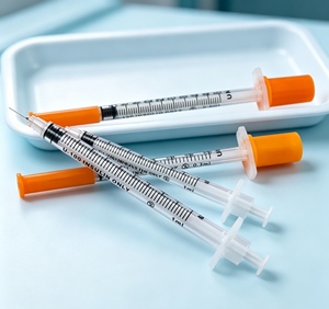 Jeringa de <span class=keywords><strong>Insulina</strong></span> Desechable de 0.5ml 1ml con Tapa Naranja, Aguja Ultrafina 31G, Inyección Estéril sin Dolor, 100 Piezas/caja - Product Image 1
