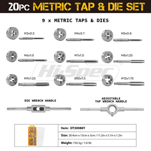 20-Piece Metric Tap and Die <b>Set</b> M3 to M12 <b>Hand</b> Threading <b>Tools</b> with Adjustable Handle for Metal Working - Product Image 2