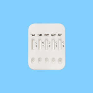 Kit de <span class=keywords><strong>test</strong></span> rapide d'antigènes combinés 5 en 1 pour les agents pathogènes respiratoires (Grippe A, Grippe B, VRS, ADV, MP) à l'or colloïdal, pour usage hospitalier, clinique, pharmacie et domestique - Product Image 1