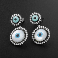 Pendientes de plata de ley 925 con esmalte de ojos malvados para mujer, aretes de tuerca, Plata turca, circonia de 18k, pendientes de concha de perlas