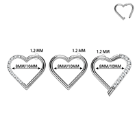 Anneau de nez en titane ASTM F136 en forme de cœur, segment, avec incrustation de CZ, cartilage, tragus, daith, boucle d'oreille, bijoux de piercing corporel