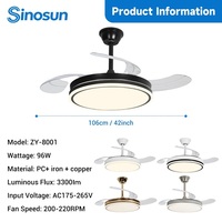 Ventilateur de plafond invisible avec lumière LED, télécommande et variateur d'intensité, 42 pouces, pour salon et salle à manger, nouveau modèle moderne, vente chaude OEM/ODM