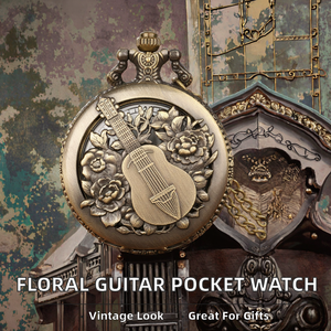 Montre de poche à quartz <span class=keywords><strong>vintage</strong></span> steampunk en alliage de zinc avec motif floral personnalisé, fonctionnant à piles, avec chaîne, style antique, non étanche - Product Image 1
