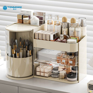 Boîte de rangement de maquillage multifonctionnelle rotative à plusieurs niveaux avec design gain de place, organiseur de maquillage deux-en-un - Product Image 1