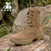 Bottes tactiques LUDEY en daim, hauteur mi-mollet, antidérapantes, respirantes, semelle extérieure en caoutchouc, fermeture éclair