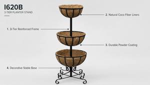 Soporte de 3 Niveles para Macetas, con Revestimiento de Fibra de Coco, <span class=keywords><strong>Vertical</strong></span>, Metálico, Resistente a la Intemperie, con Recubrimiento en Polvo, para Jardín o Patio - Product Image 2