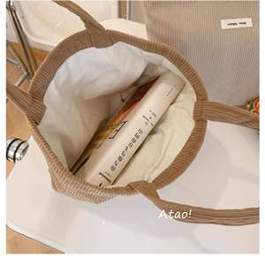 Sacs à main en velours côtelé pour femmes avec tirette de fermeture éclair personnalisable, sacs de beauté durables, sacs à main avec logo brodé pour les voyages - Product Image 4