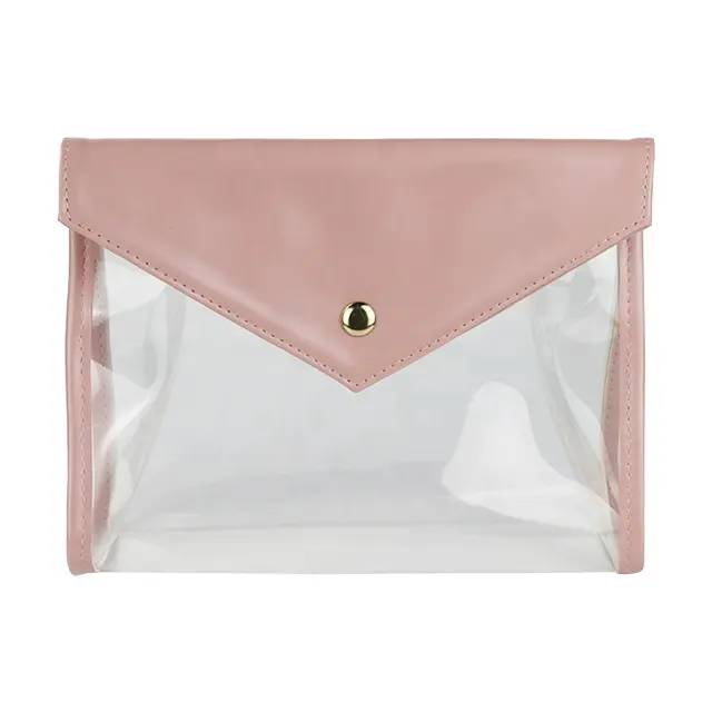 Pochette OEM en Faux cuir rose, petite trousse de toilette de rangement cosmétique, pochette de maquillage en PVC transparent