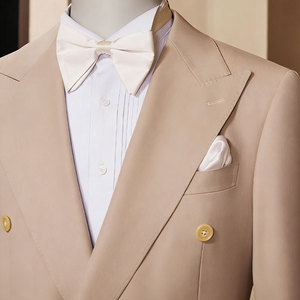 Abito <span class=keywords><strong>Blazer</strong></span> da <span class=keywords><strong>Uomo</strong></span> in Poliestere <span class=keywords><strong>Beige</strong></span> Caldo Personalizzato per Business, Matrimoni e Banchetti - Vestito Doppiopetto con Colletto a Risvolto - Product Image 2