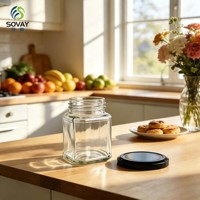 Stoples Kaca Persegi Aman untuk Makanan 320ml Dengan Tutup Ulir Segel Rapat untuk Pengawetan Dapur dan Pengemasan Makanan Ritel