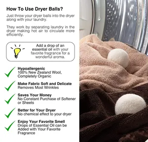 Boules de séchage en <span class=keywords><strong>laine</strong></span> de Nouvelle-Zélande 100% naturelles, lot de 6, taille XL, couleur personnalisée, feutre pour linge, décoration, certifié ROHS/ISO/TUV, OEM - Product Image 5