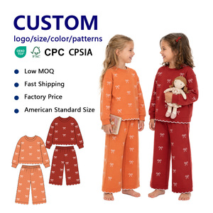 Ensemble sweat-shirt brodé avec nœud pour filles, haut à ourlet festonné et pantalon large, tenue pour enfants, couleur et taille personnalisables - Product Image 1