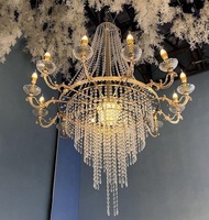 Lustre en acrylique doré à 12 têtes avec cristaux, luminaire suspendu pour décoration de mariage, lampe de plafond, décoration de plafond de mariage, lustre suspendu
