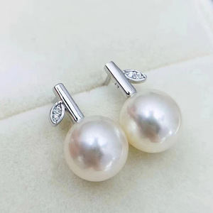 S925 <b>Silver</b> DIY <b>Pearl</b> Accessories Empty Tray Leaf <b>Silver</b> Jewelry <b>Earrings</b> with 8-12mm Round Beads 22230 - Product Image 3