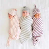 Topi Handuk Bergaris Rayon Baru Lahir, 2 Buah Set Lintas Batas Topi Selimut Bayi Baru Lahir