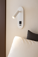 Lampe de chevet LED pour hôtel 85-265V, applique murale de tête de lit avec ports de charge Type-C et USB-A, projecteur réglable (blanc)