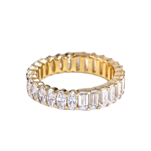 925 <b>Sterling</b> <b>Silver</b> Mixed Cut Moissanite <b>Eternity</b> Band <b>Ring</b> White and Yellow Gold Plated Wedding Anniversary Fine Jewelry - Product Image 1