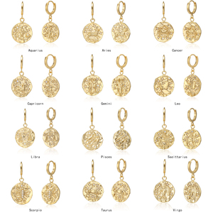 Boucles d'oreilles <span class=keywords><strong>horoscope</strong></span> en acier inoxydable, bijoux personnalisés en or plaqué or, pendentif en forme de signes du zodiaque, boucles d'oreilles d'astrologie - Product Image 3