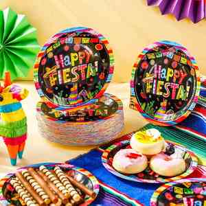 Platos de Papel Negros Estilo Moderno para Fiesta, 9 Pulgadas, Decoraciones para Cinco de Mayo, Decoraciones para Fiesta de Tacos, Gran Venta - Product Image 5