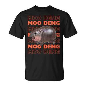 Camiseta Moo Deng Negra Unisex de Manga Corta con Cuello Redondo y Estampado Digital para Actividades Promocionales - Product Image 1