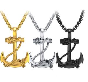 Collana da uomo in acciaio al titanio con ciondolo di ancoraggio, timone e croce. Accessorio di moda europeo e americano - Product Image 1