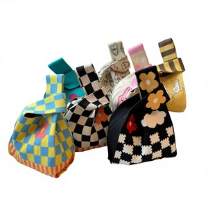 Bolso de mano tipo cubo informal de poliéster tejido con lazo, estilo Dongdaemun coreano, nuevo y popular en internet, para estudiantes, con doble compartimento, ideal como bolsa de almuerzo. - Product Image 1